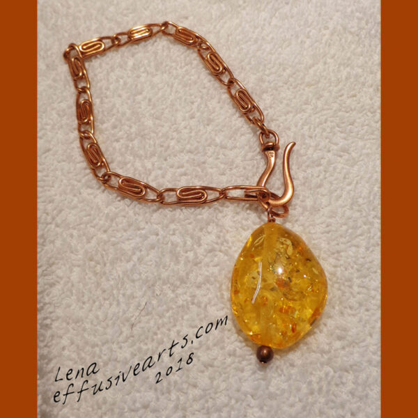 Copper Chain Bracelet with Faux Amber