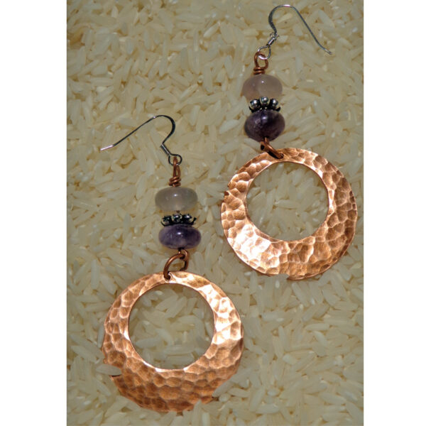 Hammered Copper Earrings with Amethyst Beads