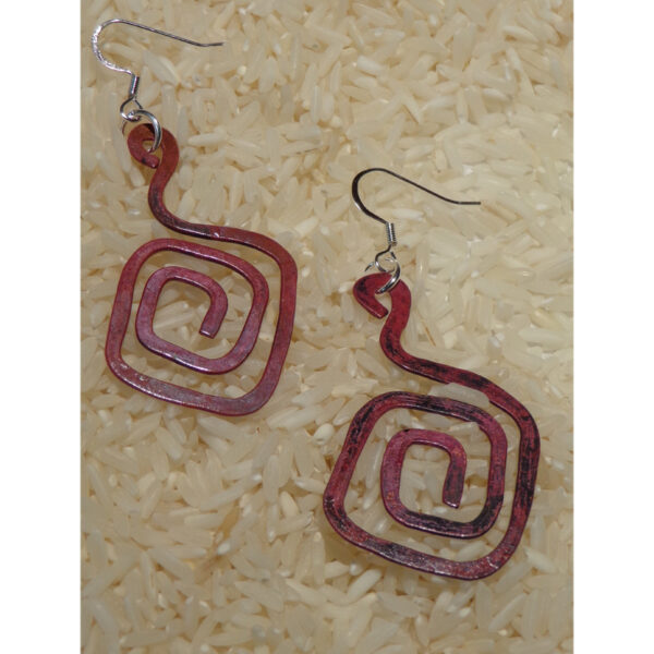 Copper Square Swirl Flame Patina Earrings