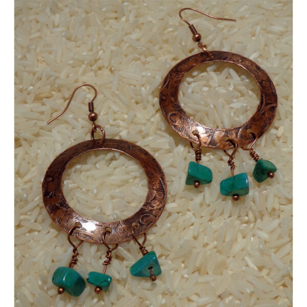 Copper & Turquoise Etched Earrings