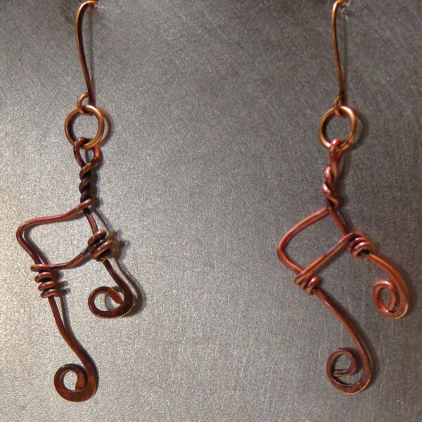 Copper flamed music note earrings