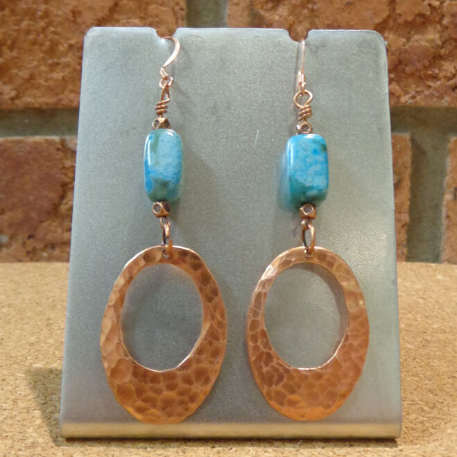 Hammered Copper Earrings with Turquoise Beads