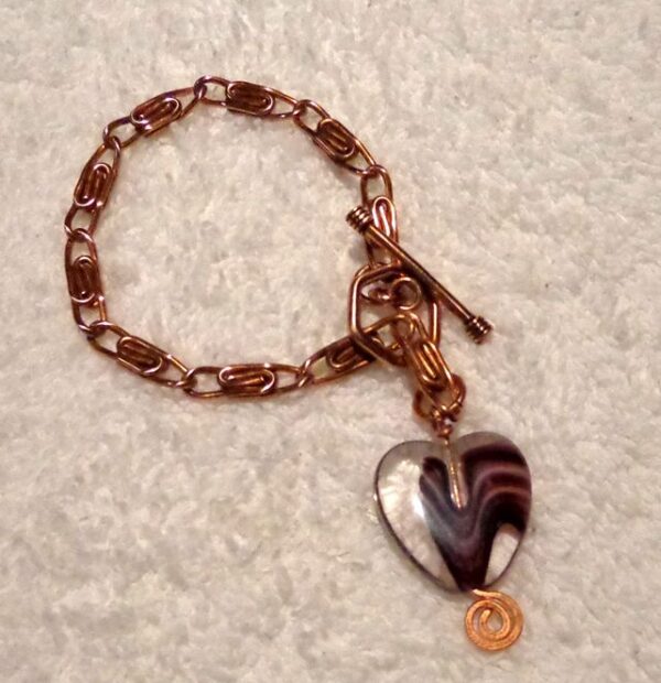 Copper Link Bracelet with Large Heart Pendant