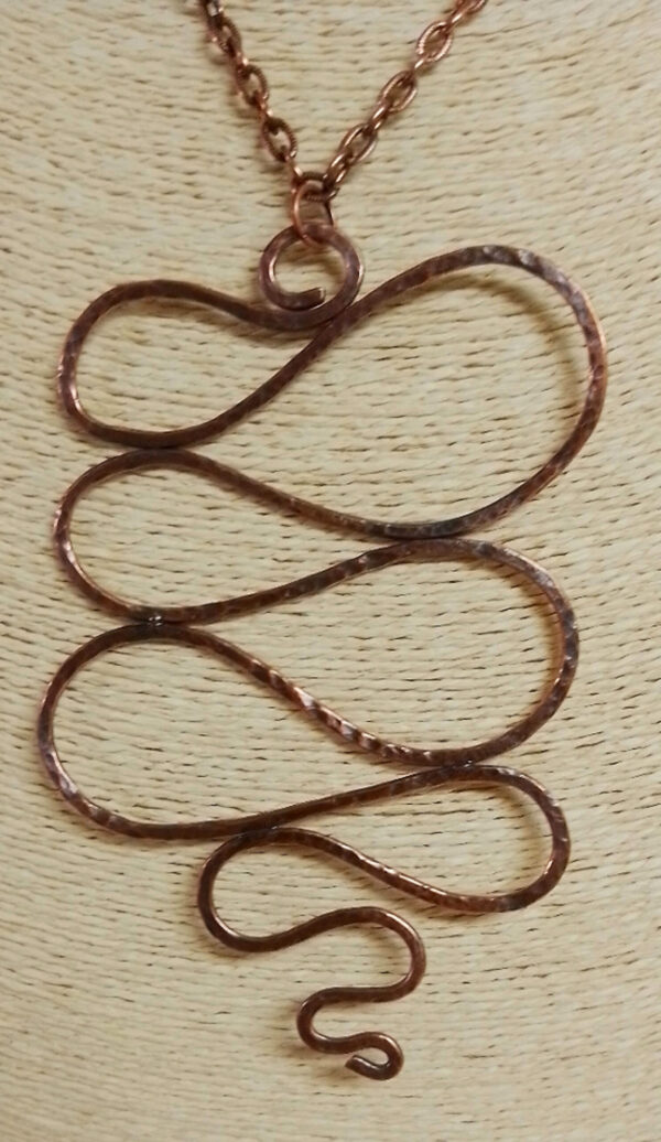 Large Rustic Hammered Copper Serpentine Pendant