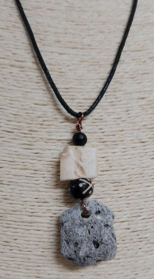Odin Stone Pendant with Bone & Wood Beads