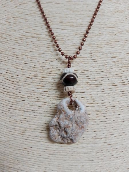 Odin Stone Pendant with Wood & Bone Beads