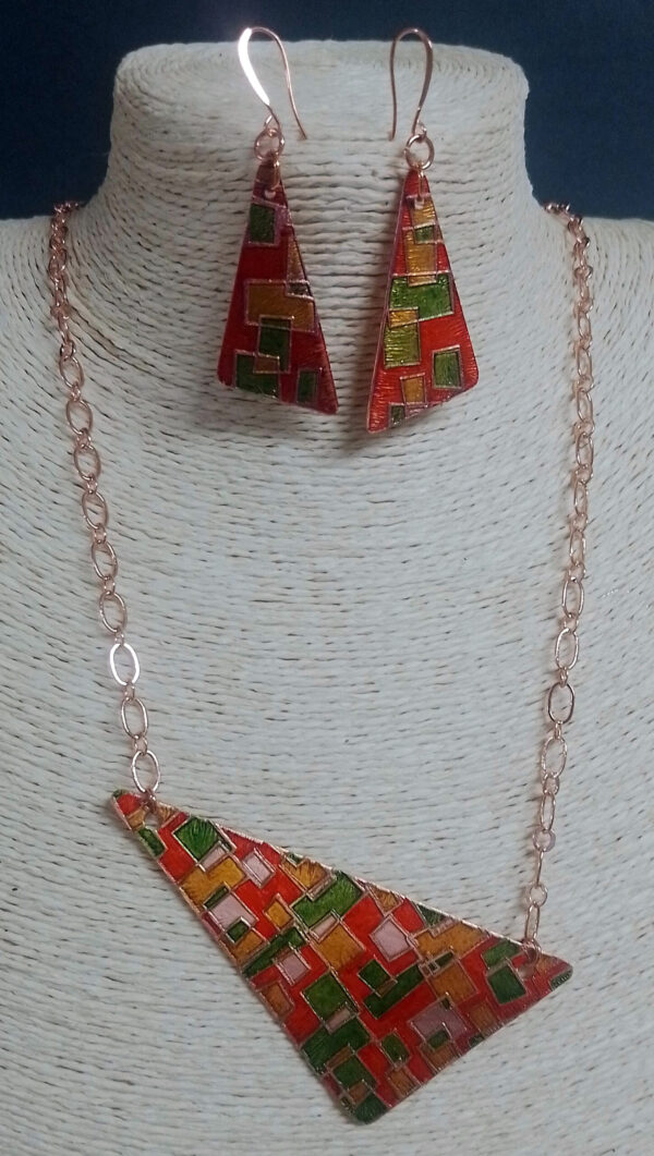 Etched Copper 'Riviera' Mod Earrings and Necklace Set