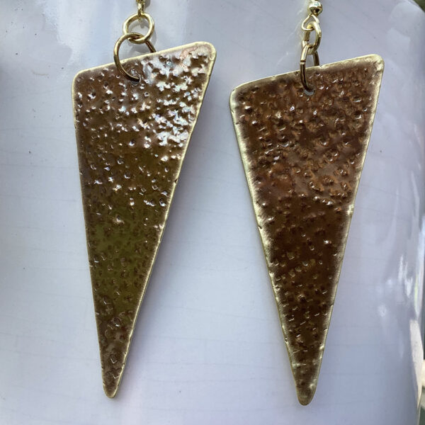Brass Triangle Hammered Earrings