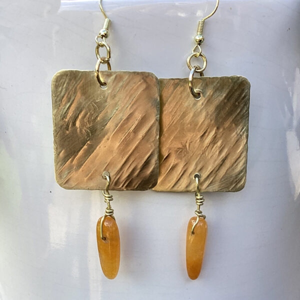 Brass Earrings w/Elongated Glass Beads