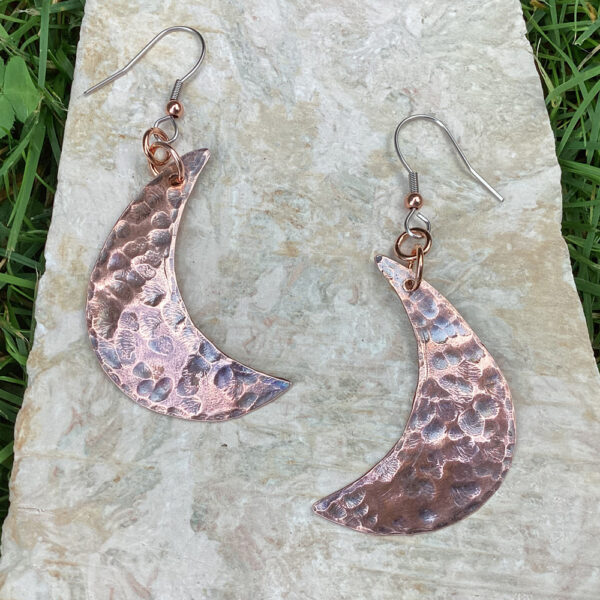 Copper Crescent Moon Earrings