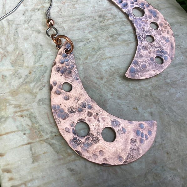 Copper Crescent Moon Earrings with Holes