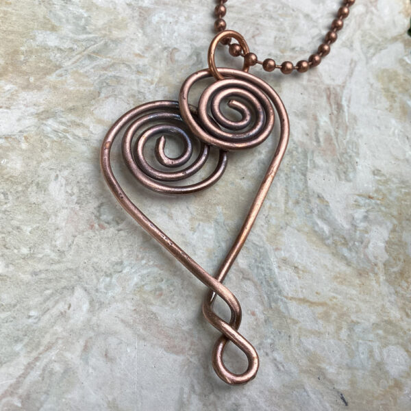 Copper Wire Floating Heart with Twist