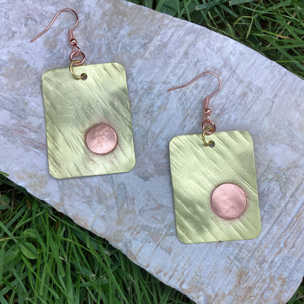 Brass Earrings with Copper Disks