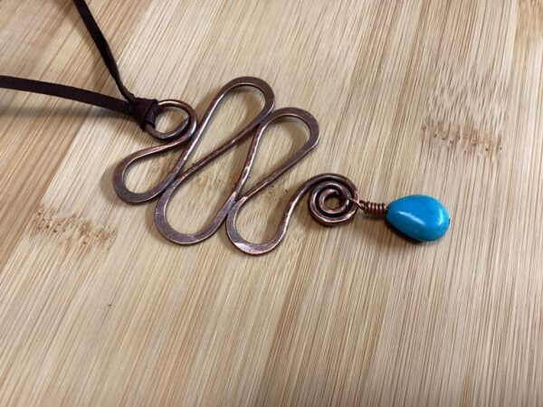 Copper Serpentine Necklace with Faux Turquoise Bead