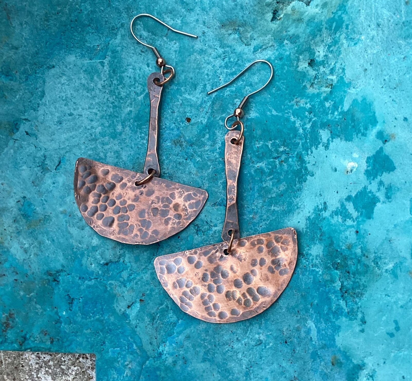 Textured Half Circle Copper Earrings