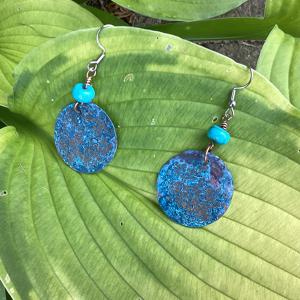 Blue Patina Copper Disk Earrings