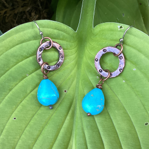 Copper Ring Earrings with Teardrop Beads